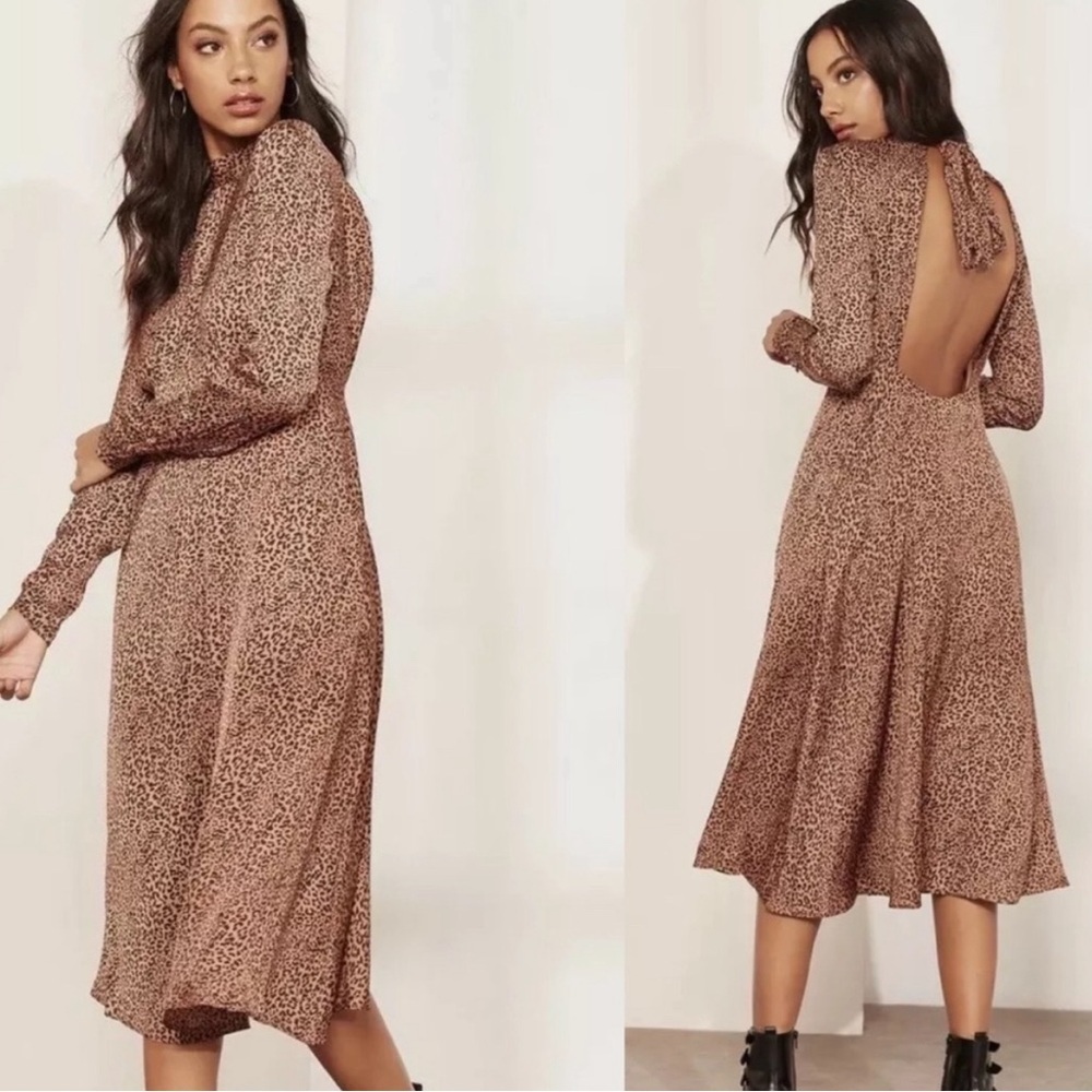 FREE PEOPLE WOMENS LOVELESS ANIMAL PRINT CHEETAH MIDI DRESS SIZE 10